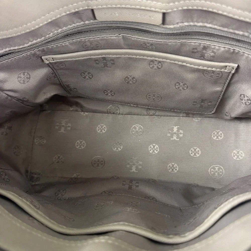 Tory Burch Emerson Small Top Zip Tote Bag French Gray Taupe